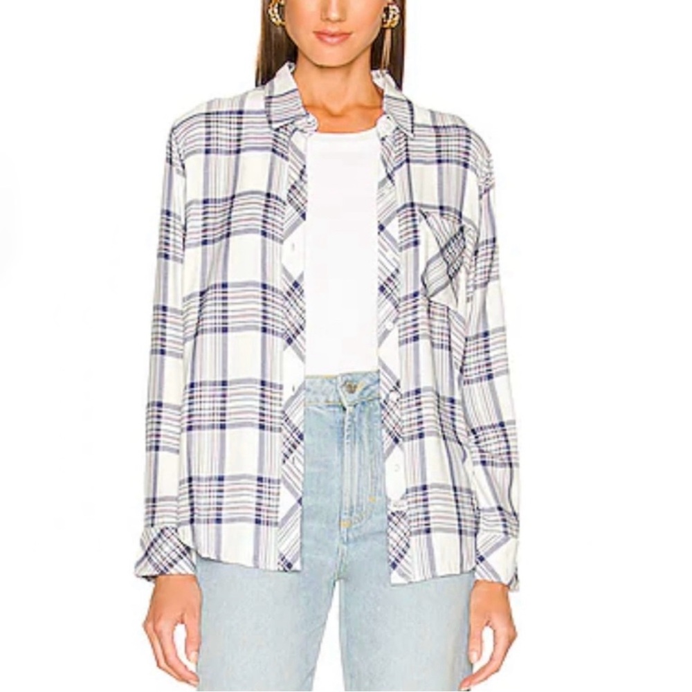 Rails hunter blouse in ivory blue rose plaid size Medium